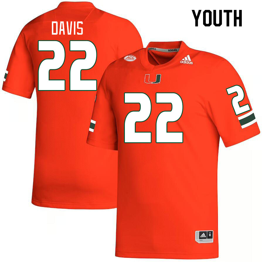 Youth #22 Jaden Davis Miami Hurricanes College Football Jerseys Stitched Sale-Orange